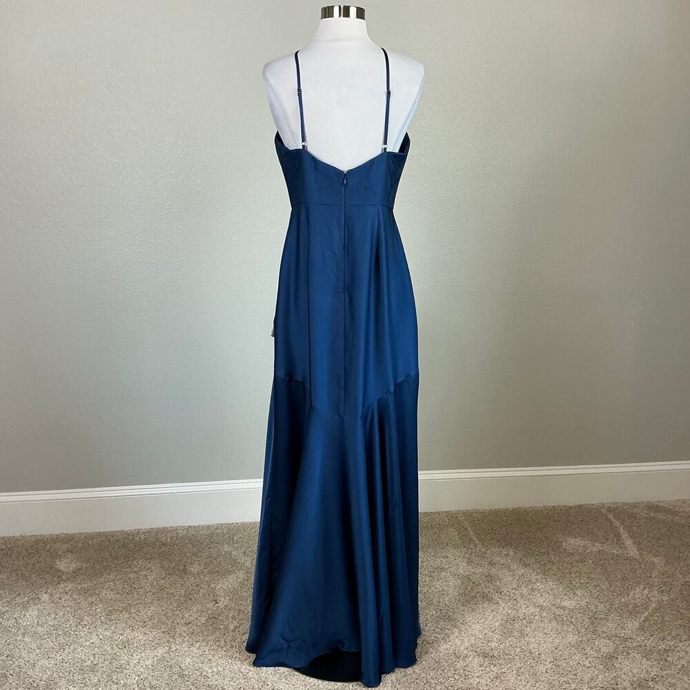 Dress the Population Justine Blue Evening Gown Satin A-Line Dress Size Medium - Picture 7 of 12